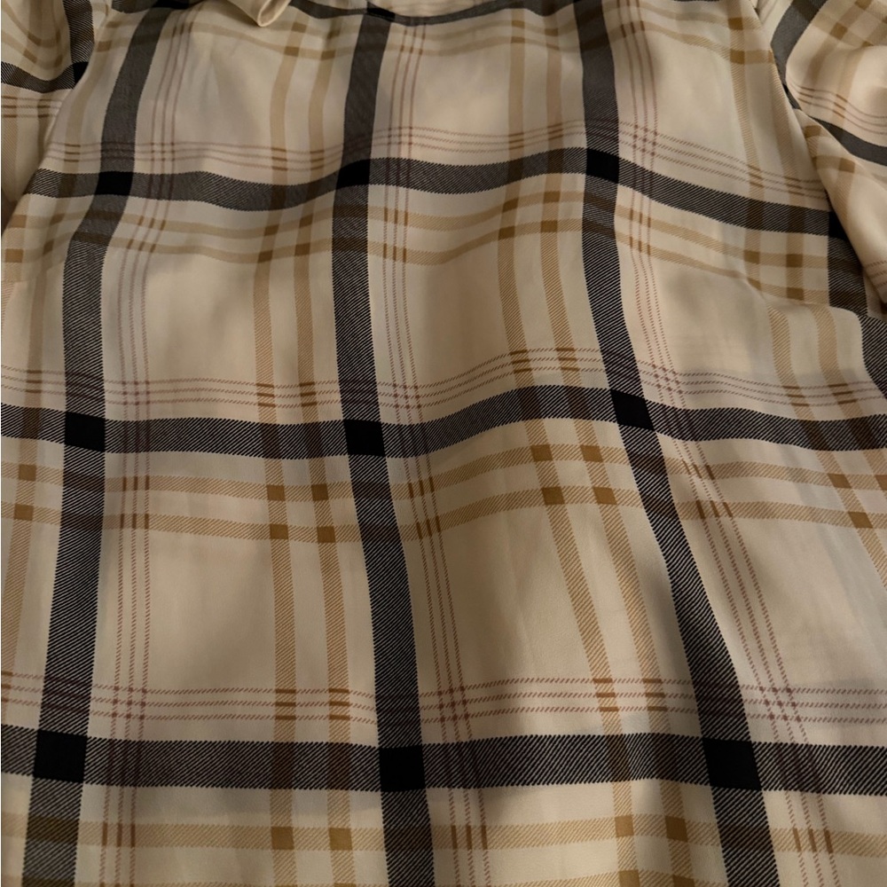Ann Taylor Factory Cream and Black Plaid Blouse